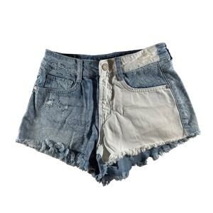 Sincerely Jules Two Tone Denim Shorts Paisley Distressed‎ Frayed Hem Size 0/24